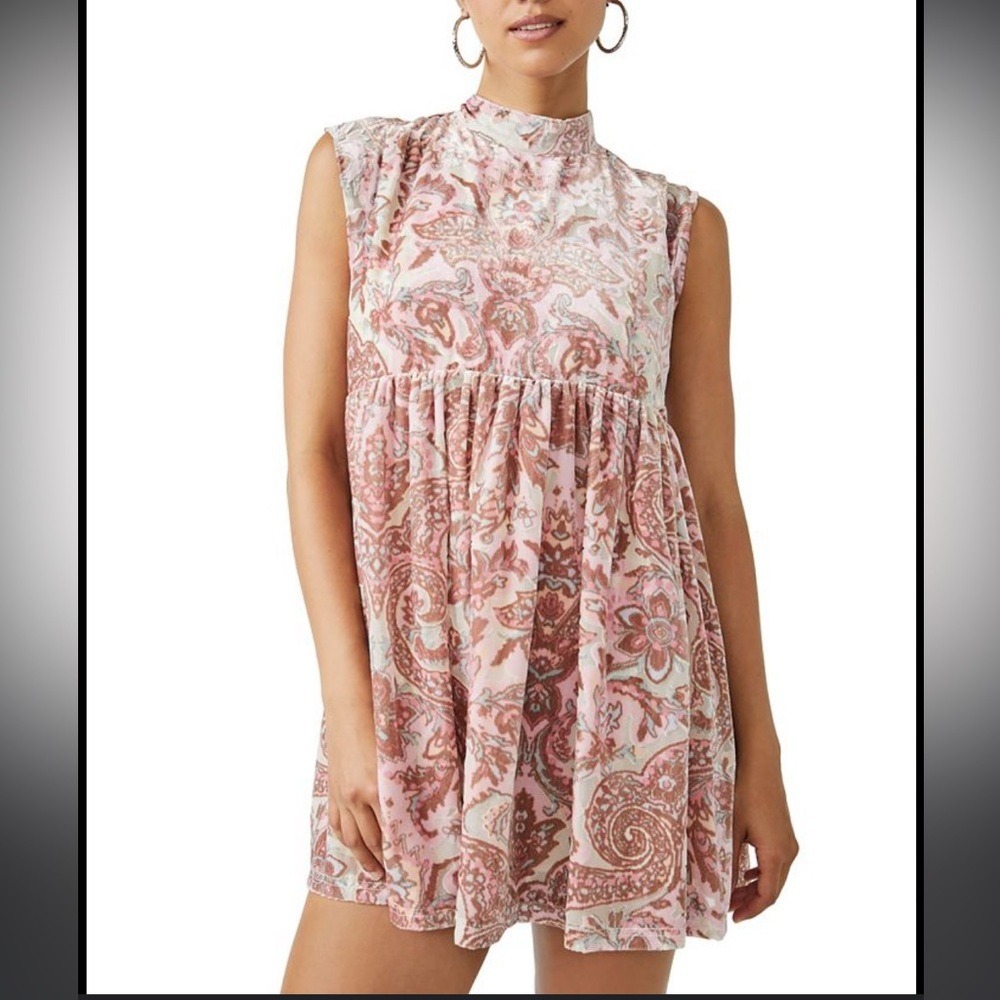 Free People Womens Boho Burnout Paisley Velvet  Babydoll Mini Dress Size M Retro